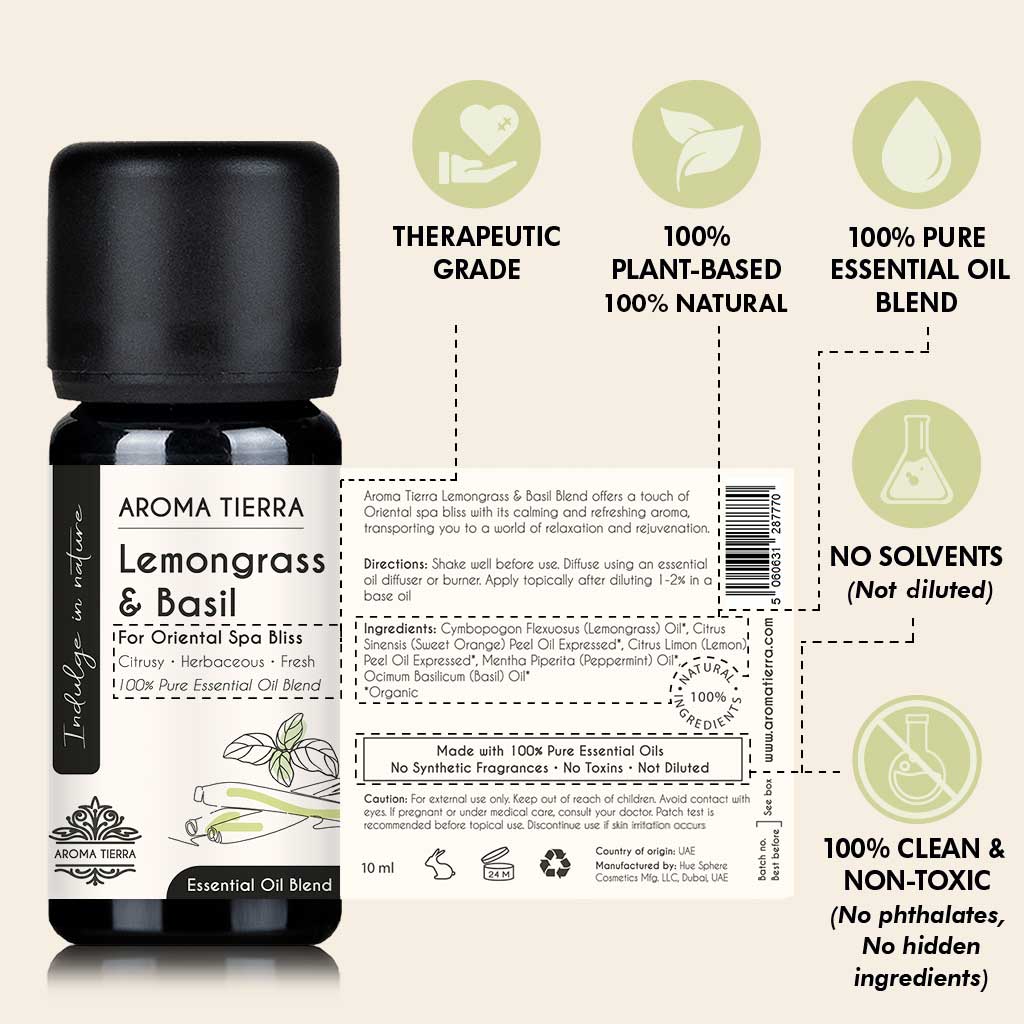 Lemongrass &amp; Basil Essential Oil – Spa-Inspired Relaxing Aroma