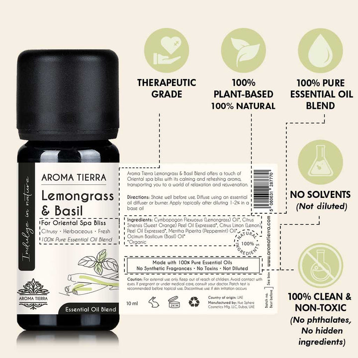 Lemongrass &amp; Basil Essential Oil – Spa-Inspired Relaxing Aroma
