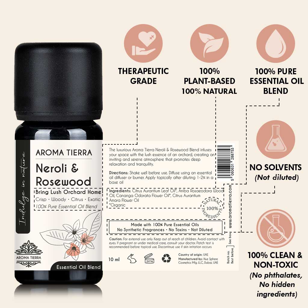 Neroli &amp; Rosewood Essential Oil Blend – Uplifting Floral-Woody Aroma