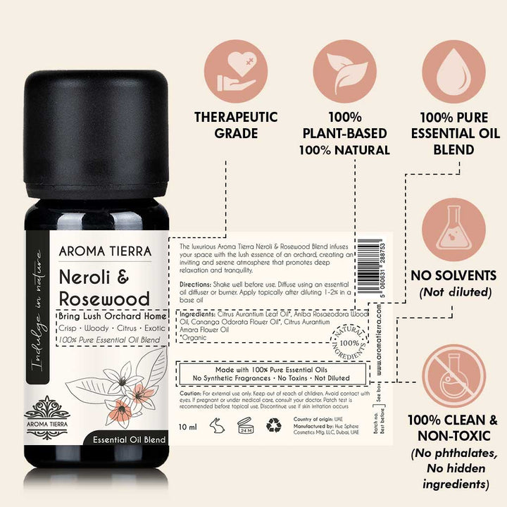 Neroli &amp; Rosewood Essential Oil Blend – Uplifting Floral-Woody Aroma