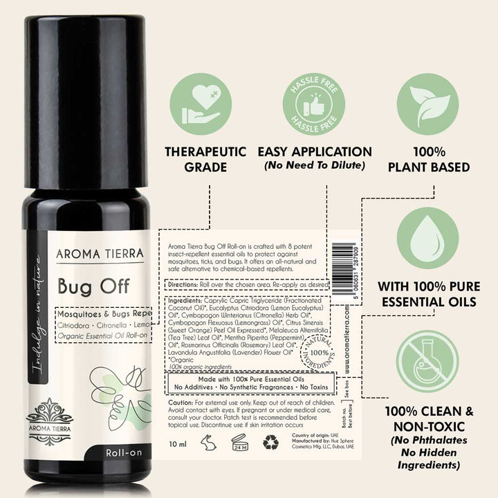 Bug Off Insect Repellant Essential Oil Roll-On Organic | Aroma Tierra