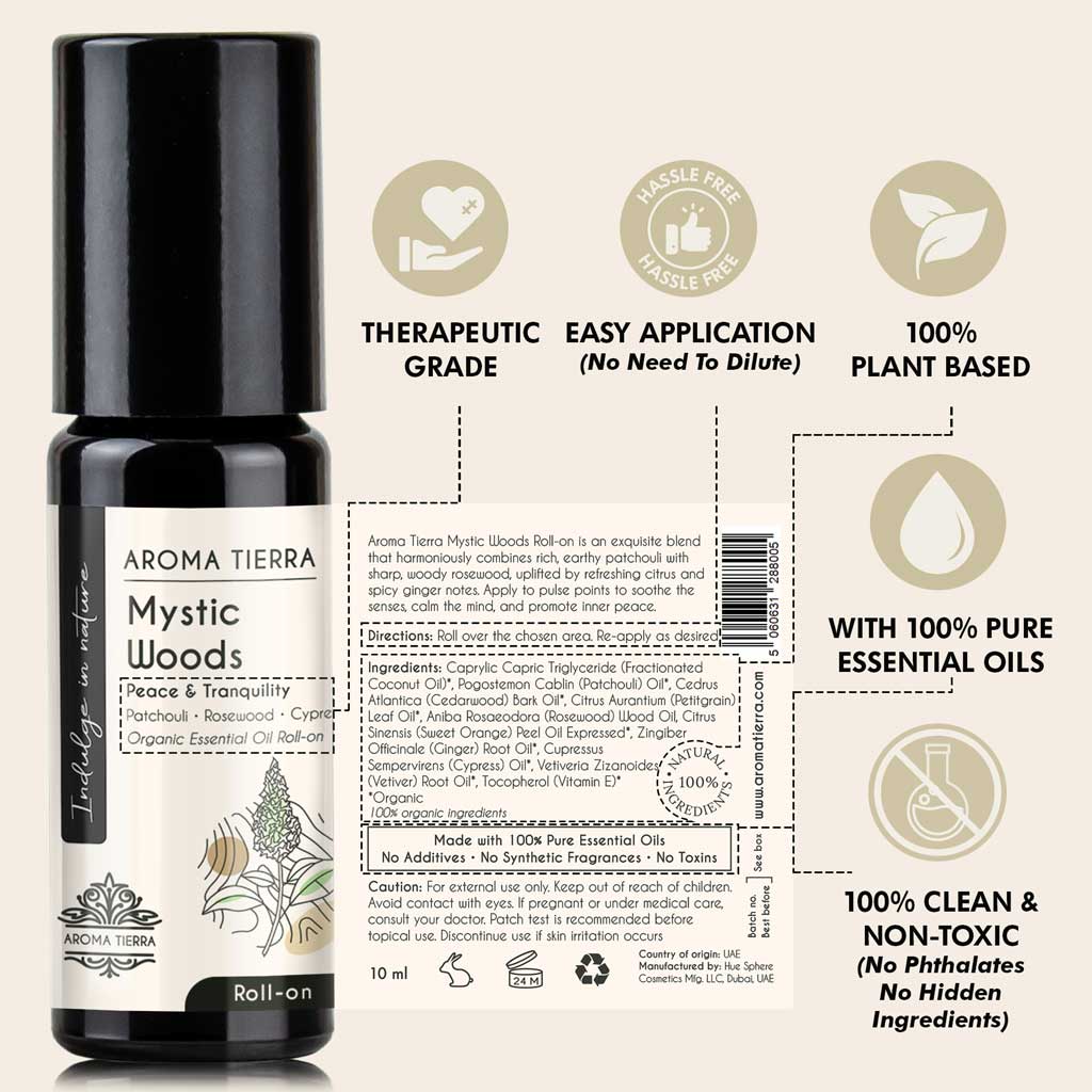Mystic Woods Essential Oil Roll-On Organic – Calming Aromatherapy Blend 10ml | Aroma Tierra