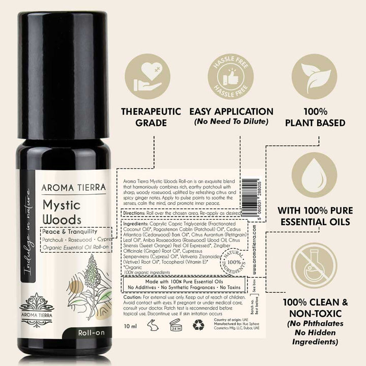 Mystic Woods Essential Oil Roll-On Organic – Calming Aromatherapy Blend 10ml | Aroma Tierra