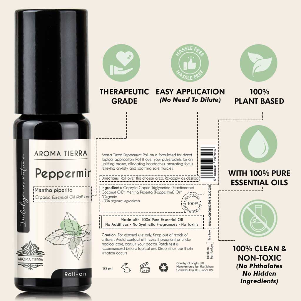 Peppermint Essential Oil Roll-On Organic – Refreshing Aromatherapy Blend 10ml | Aroma Tierra