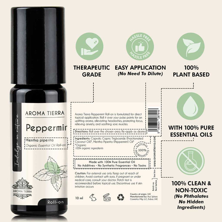 Peppermint Essential Oil Roll-On Organic – Refreshing Aromatherapy Blend 10ml | Aroma Tierra
