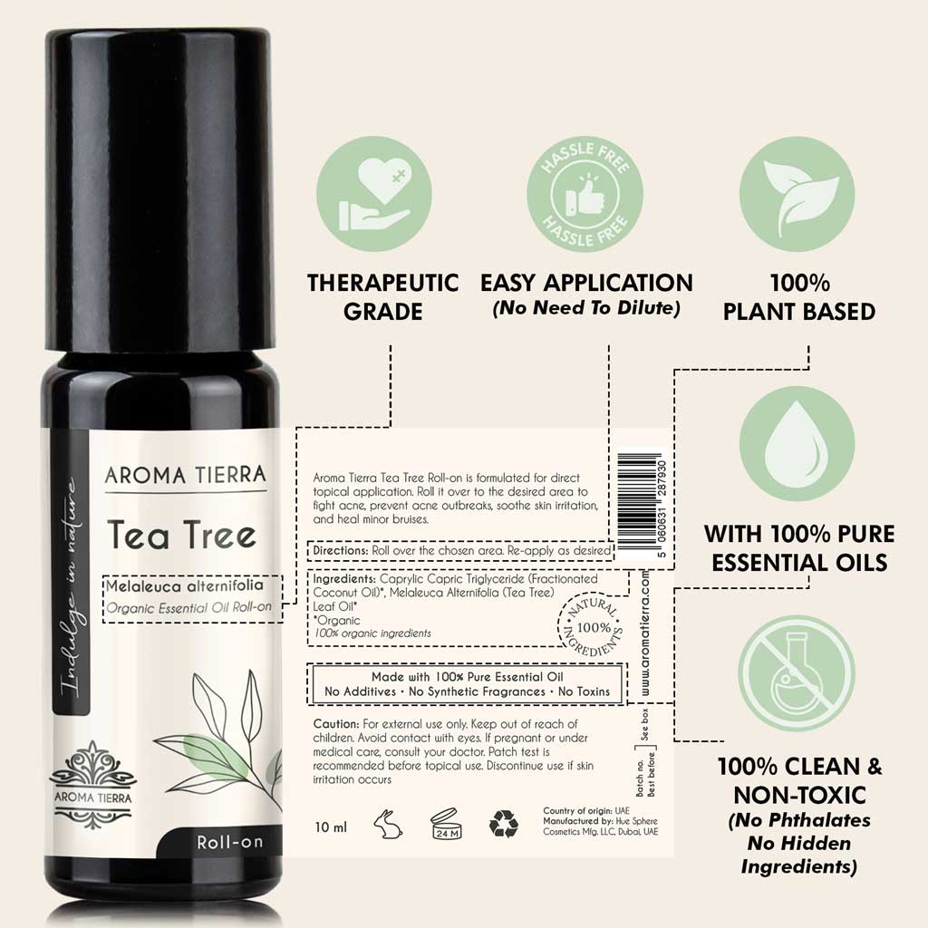 Tea Tree Essential Oil Roll-On Organic 10ml – Purifying Aromatherapy Blend | Aroma Tierra