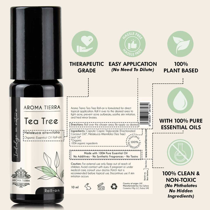 Tea Tree Essential Oil Roll-On Organic 10ml – Purifying Aromatherapy Blend | Aroma Tierra
