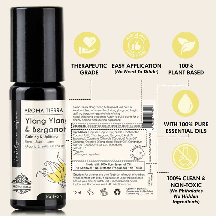 Ylang Ylang &amp; Bergamot Essential Oil Roll-On Organic | Aroma Tierra
