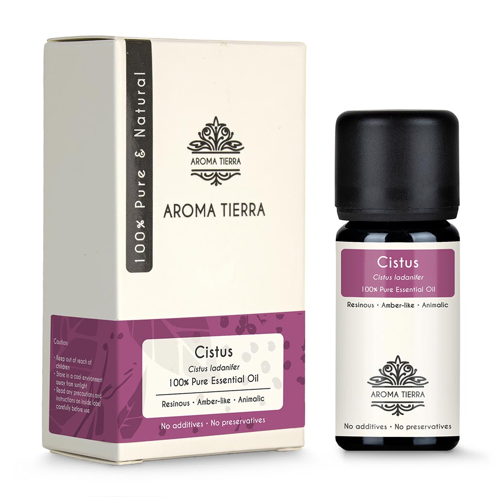 Aroma Tierra Cistus Essential Oil - 100 Percent Pure Rock Rose Oil for Skincare and Natural Amber Perfume