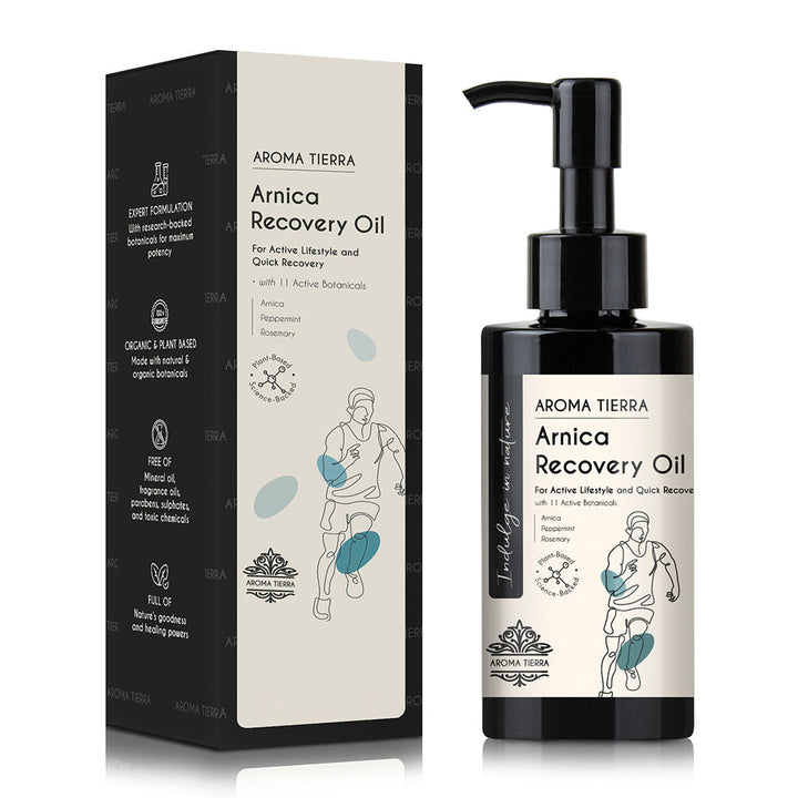 Buy Arnica Recovery Body Oil at deensquare.com Dubai | UAE. With 11 active botanicals for massage, body wellness, relaxation, and post-workout care.