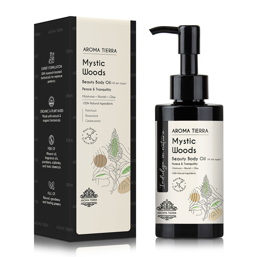 Buy Mystic Woods Body Oil 100ml at deensquare.com Dubai | UAE. Luxurious organic body oil for soft skin, relaxation, and aromatherapy wellness.