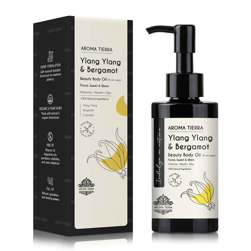 Buy Ylang Ylang &amp; Bergamot Body Oil 100ml at deensquare.com Dubai | UAE. Luxurious floral body oil for soft skin, relaxation, and wellness care.