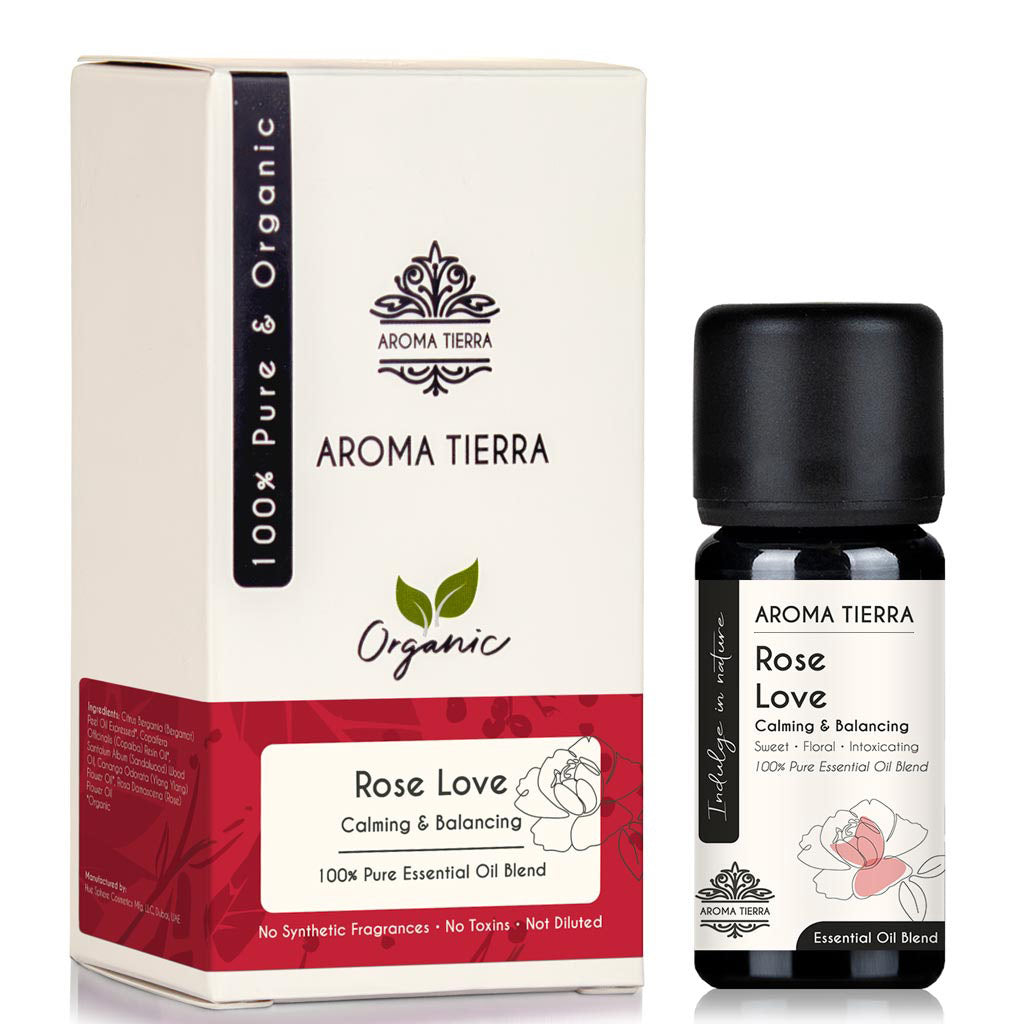 Aroma Tierra Rose Love Essential Oil Blend - 100 Percent Natural Rose and Sandalwood for Aromatherapy