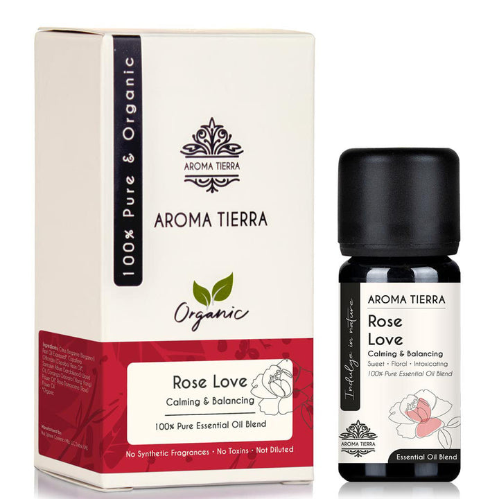 Aroma Tierra Rose Love Essential Oil Blend - 100 Percent Natural Rose and Sandalwood for Aromatherapy