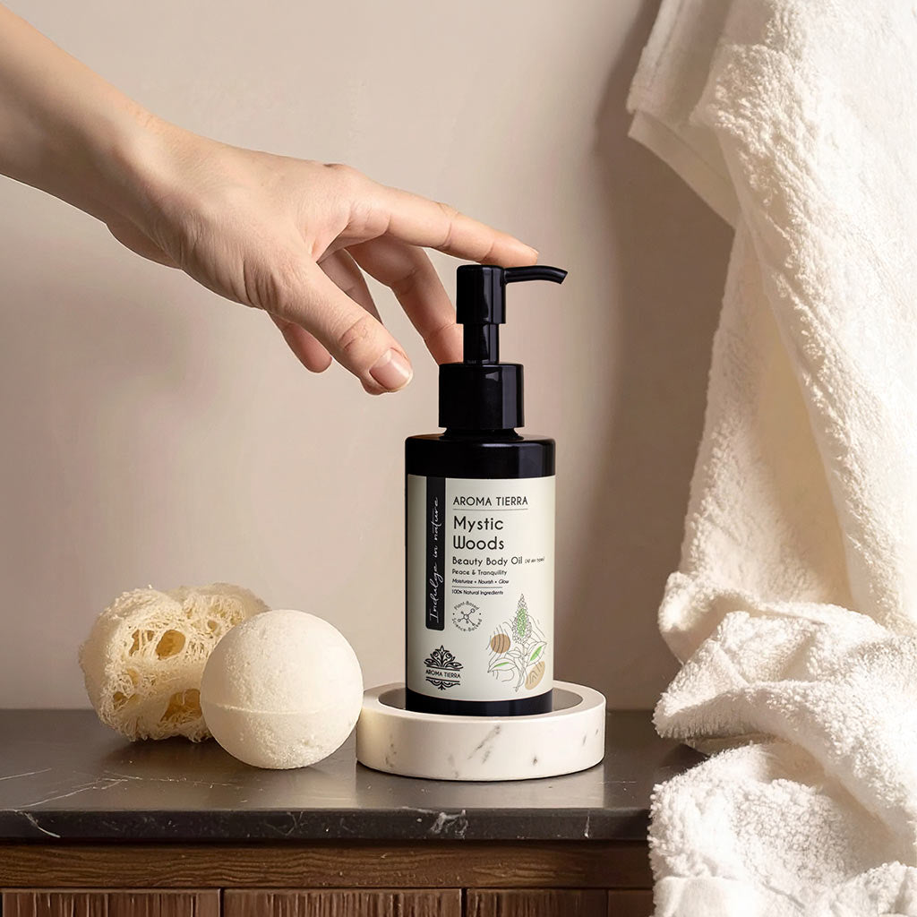 Buy Mystic Woods Body Oil 100ml at deensquare.com Dubai | UAE. Luxurious organic body oil for soft skin, relaxation, and aromatherapy wellness.