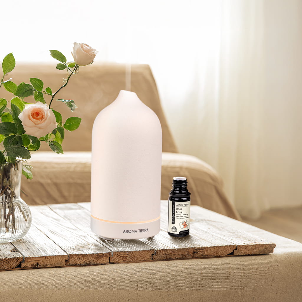 Aroma Tierra Rose Love Essential Oil Blend - 100 Percent Natural Rose and Sandalwood for Aromatherapy