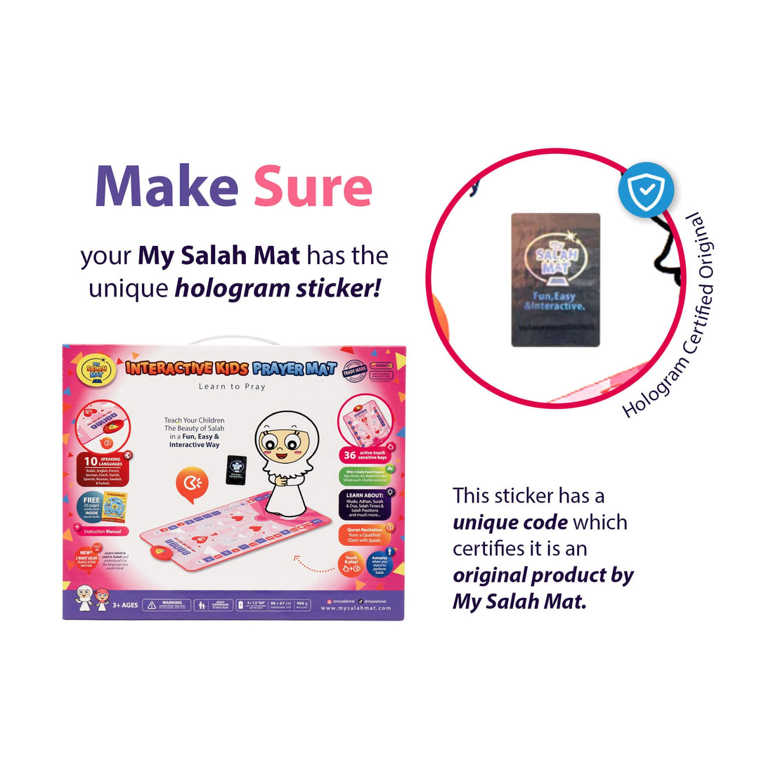 Interactive Prayer Mat - Learn to Pray - Kids Version - My Salah Mat (Blue and Pink Color) with Salah Translation