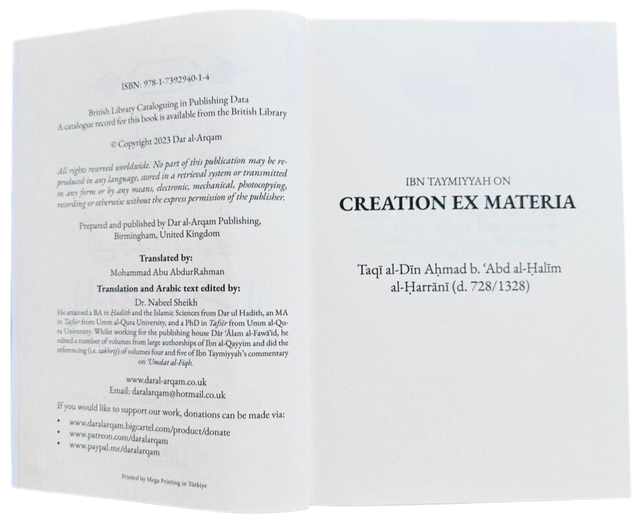 IBN TAYMIYYAH On Creation EX Materia