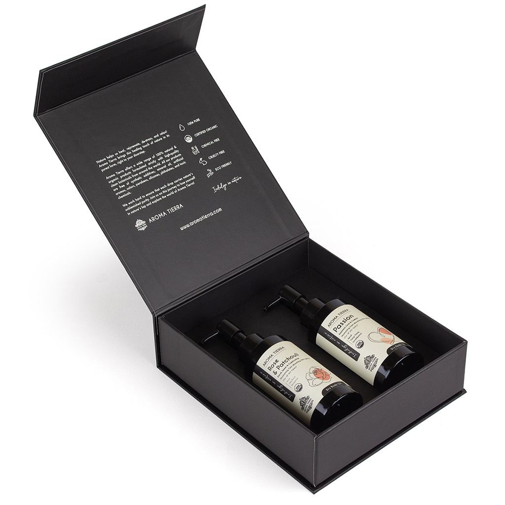 Buy Floral Symphony Gift Set of 2 Luxury Body Oils at deensquare.com Dubai | UAE. Perfect gift for her with Rose Patchouli and Passion oils.