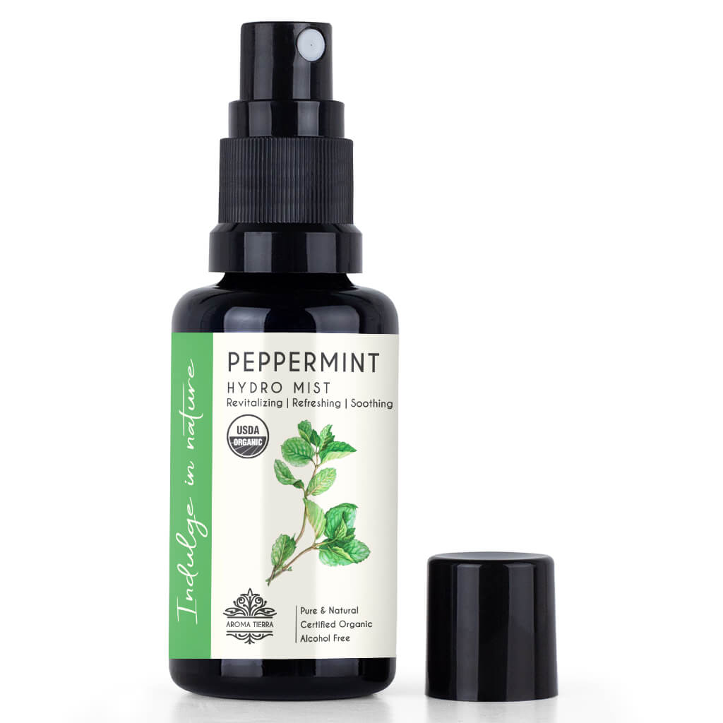 Aroma Tierra Organic Peppermint Hydro Mist - ECOCERT Certified Peppermint Water for Face and Body