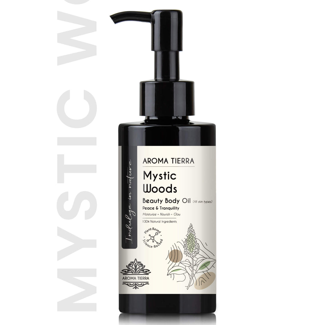 Buy Mystic Woods Body Oil 100ml at deensquare.com Dubai | UAE. Luxurious organic body oil for soft skin, relaxation, and aromatherapy wellness.