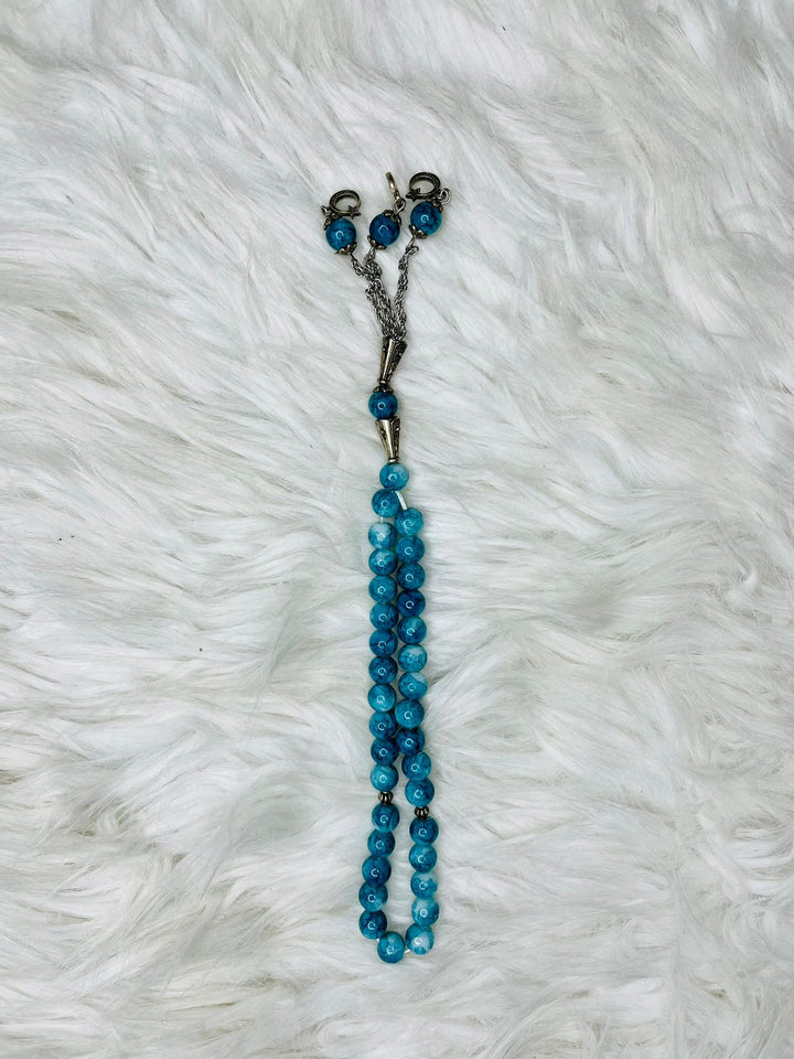 33 beads Marble with Chain - 5mm - Blue Color