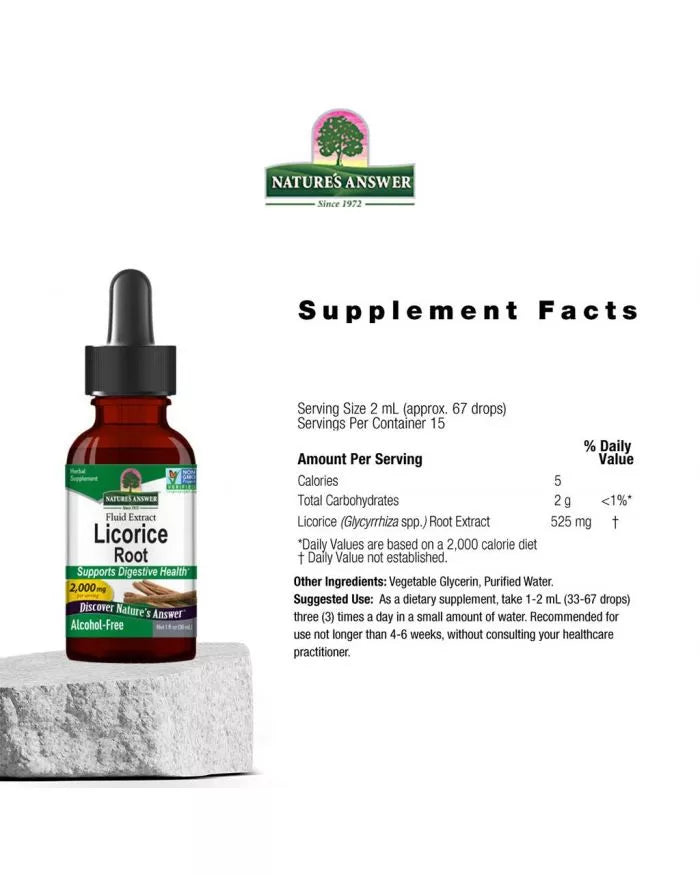 Licorice Root 2000mg Fluid Extract Drops For Digestive Health, 30ml