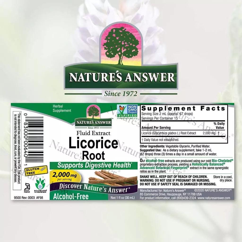 Licorice Root 2000mg Fluid Extract Drops For Digestive Health, 30ml