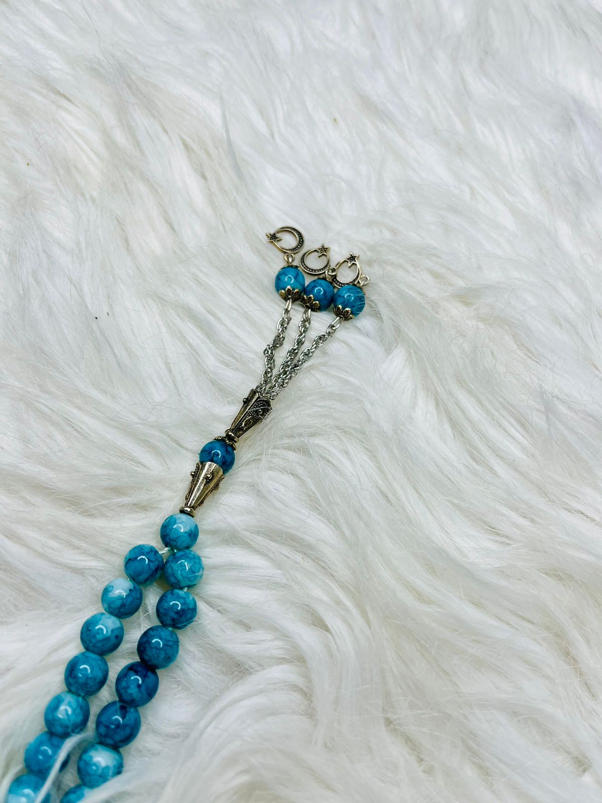 33 beads Marble with Chain - 5mm - Blue Color