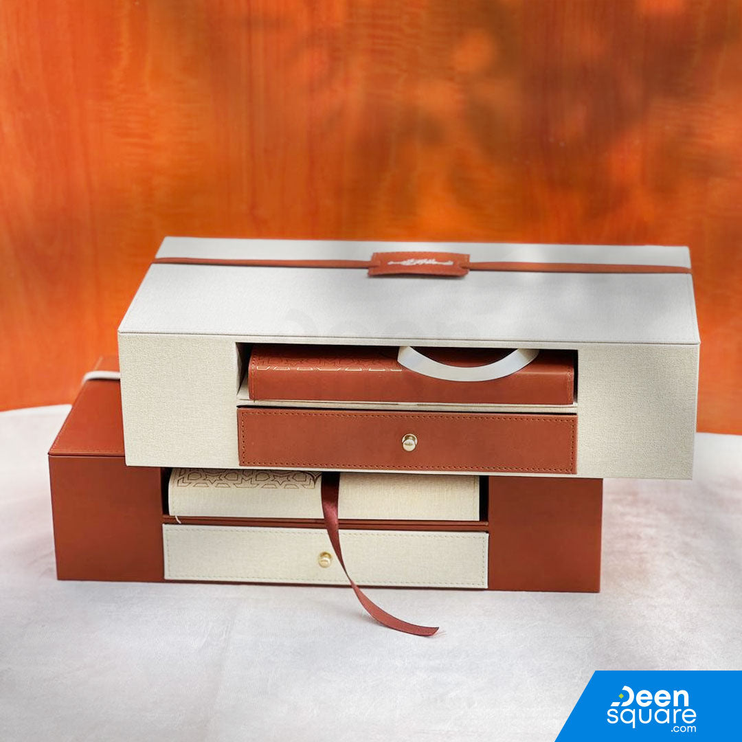 Quran & Acrylic Reading Stand with Leather Drawer Box - Premium Islamic Gift Set | مجموعة هدايا إسلامية فاخرة - صندوق من الجلد مع درج