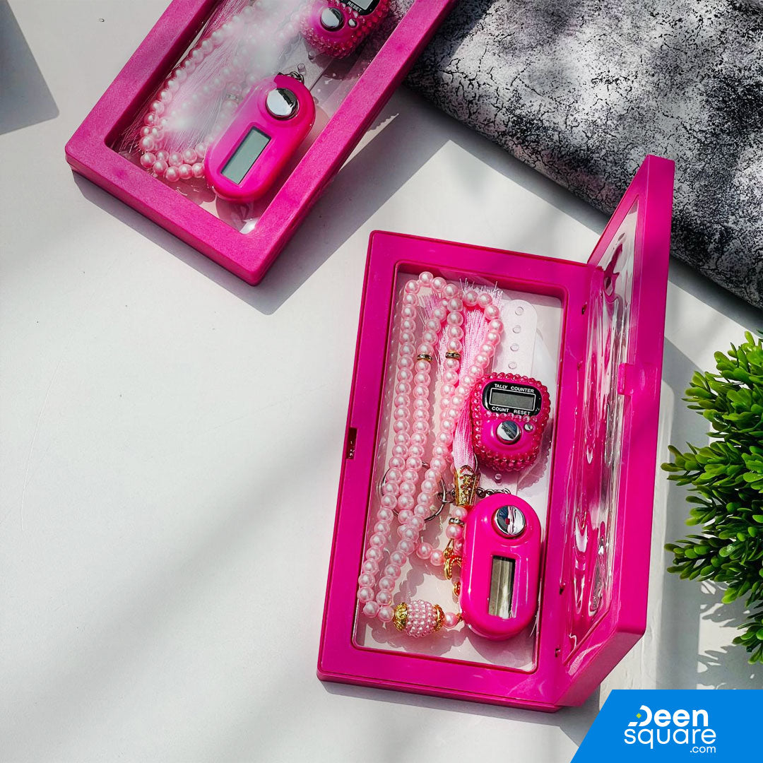 Beautiful Tasbeeh Counter Gift Set – 99 Beads Tasbih with Finger Counter & Keychain
