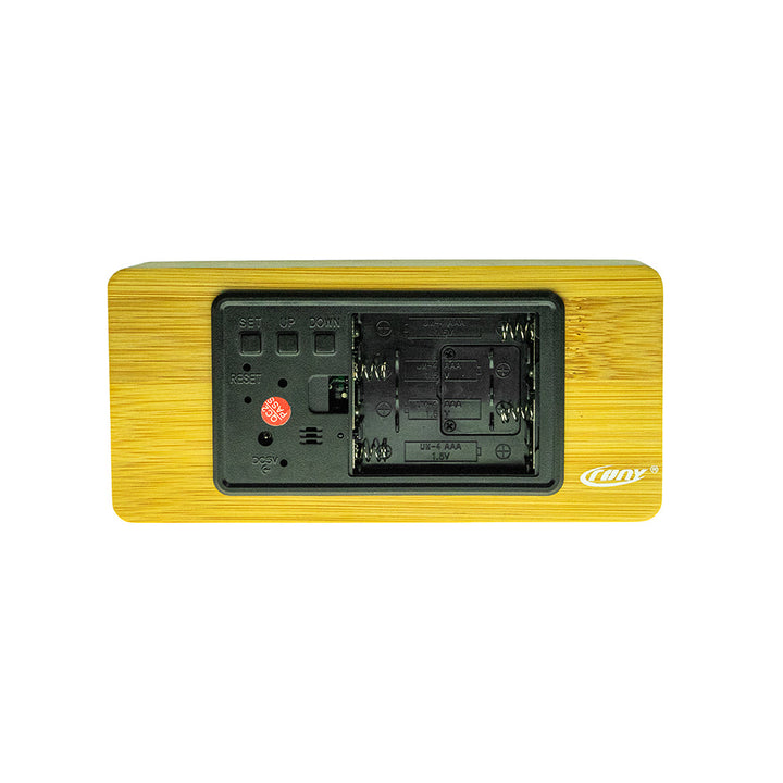 Buy Model 1299 Wooden Clock at deensquare.com Dubai | UAE. Features Bluetooth speaker, wireless charging, alarm clock, temperature &amp; humidity display.