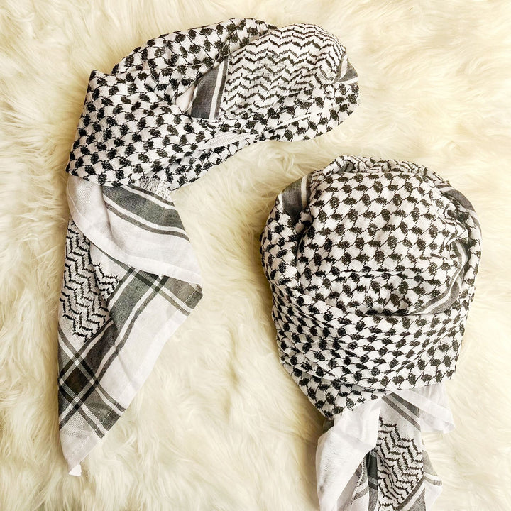 Stitched Hamdaniya Shemagh (Ghatra) White & Black for Men (Palestine Style)