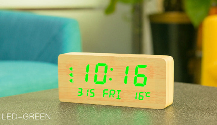 Buy 1501 wooden clock with perpetual calendar at deensquare.com. LED alarm clock with temperature display in Dubai | UAE.