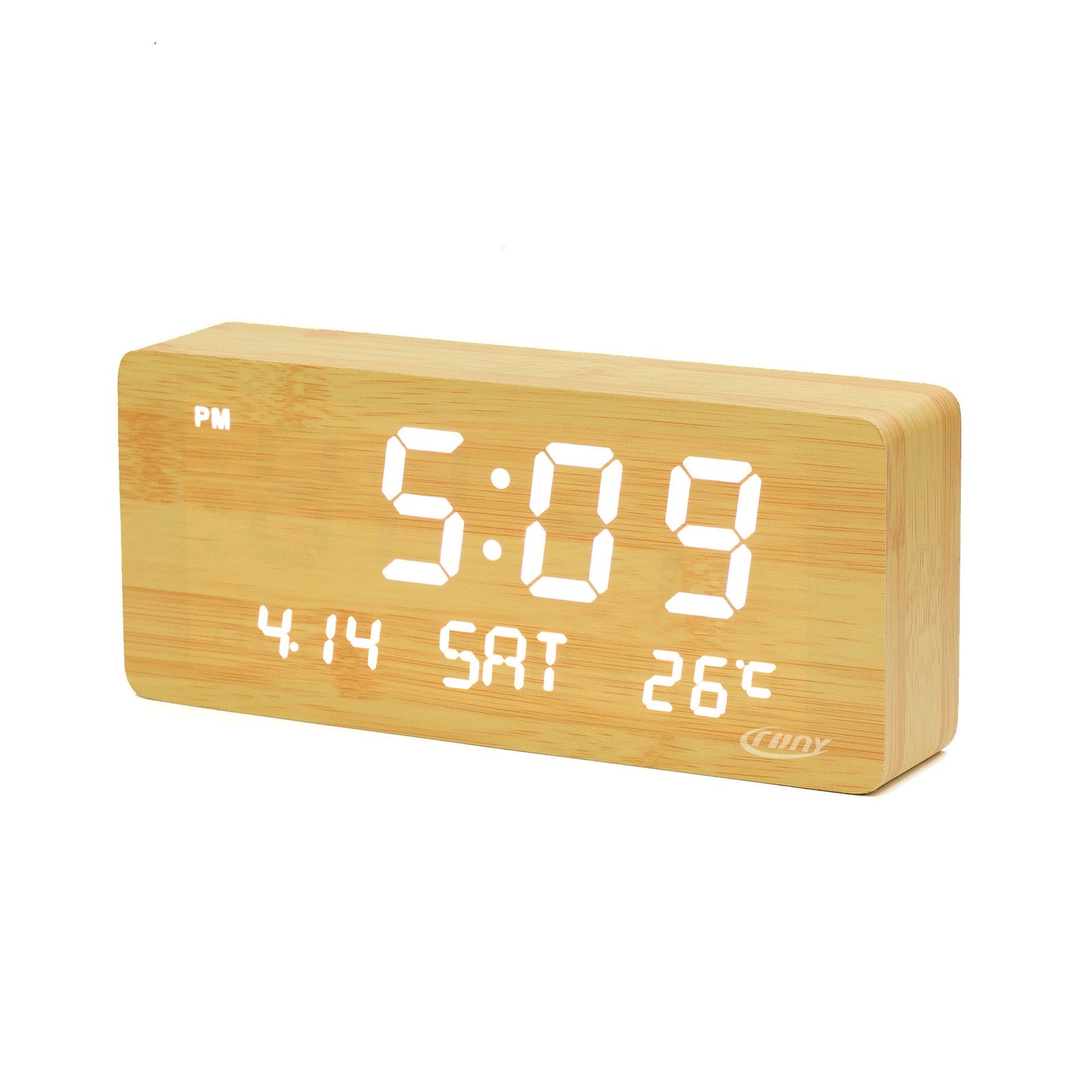 Buy 1501 wooden clock with perpetual calendar at deensquare.com. LED alarm clock with temperature display in Dubai | UAE.