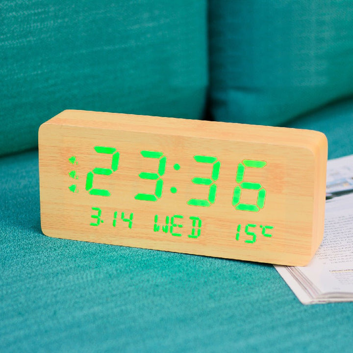 Buy 1501 wooden clock with perpetual calendar at deensquare.com. LED alarm clock with temperature display in Dubai | UAE.