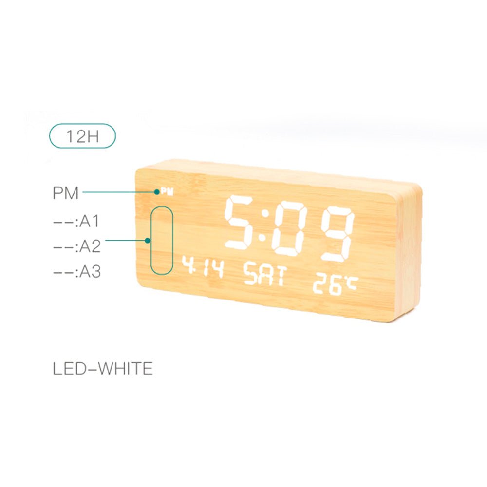 Buy 1501 wooden clock with perpetual calendar at deensquare.com. LED alarm clock with temperature display in Dubai | UAE.
