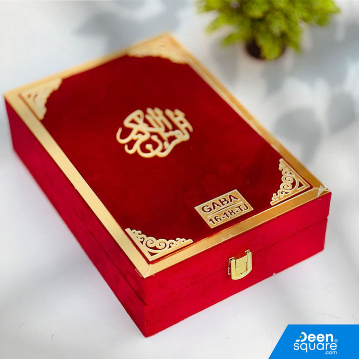 Holy Quran with Premium Velvet Gift Box – Ref 16/18T-J | Indo Pak Script | Medium Size (15x22 cm)
