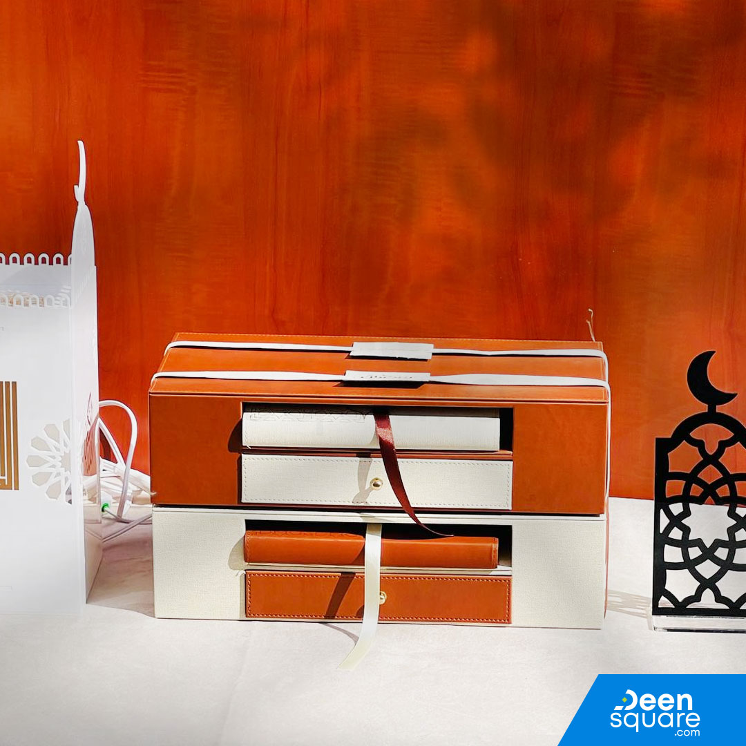 Quran & Acrylic Reading Stand with Leather Drawer Box - Premium Islamic Gift Set | مجموعة هدايا إسلامية فاخرة - صندوق من الجلد مع درج