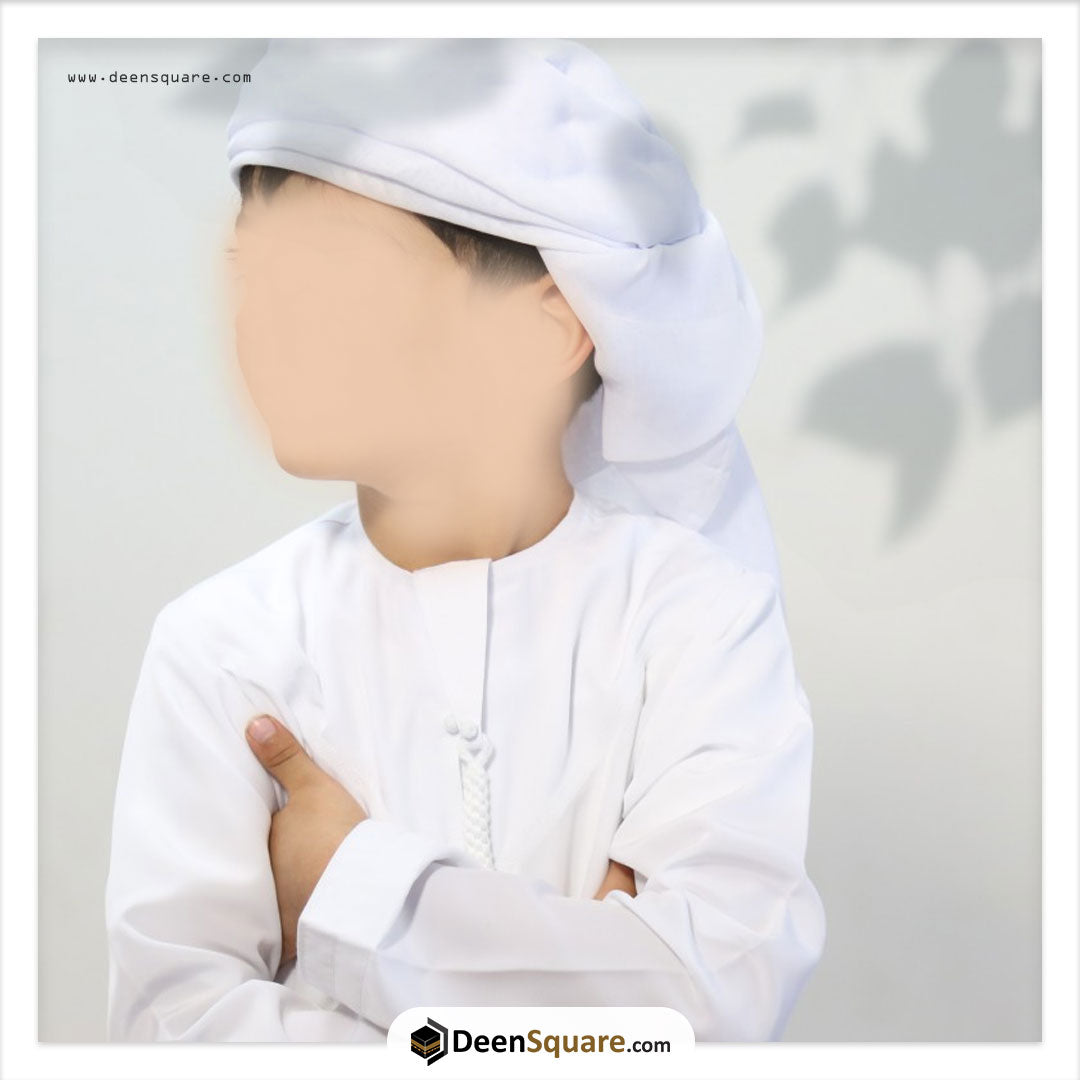 Stitched Hamdaniya Shemagh (Ghatra) White for Boys
