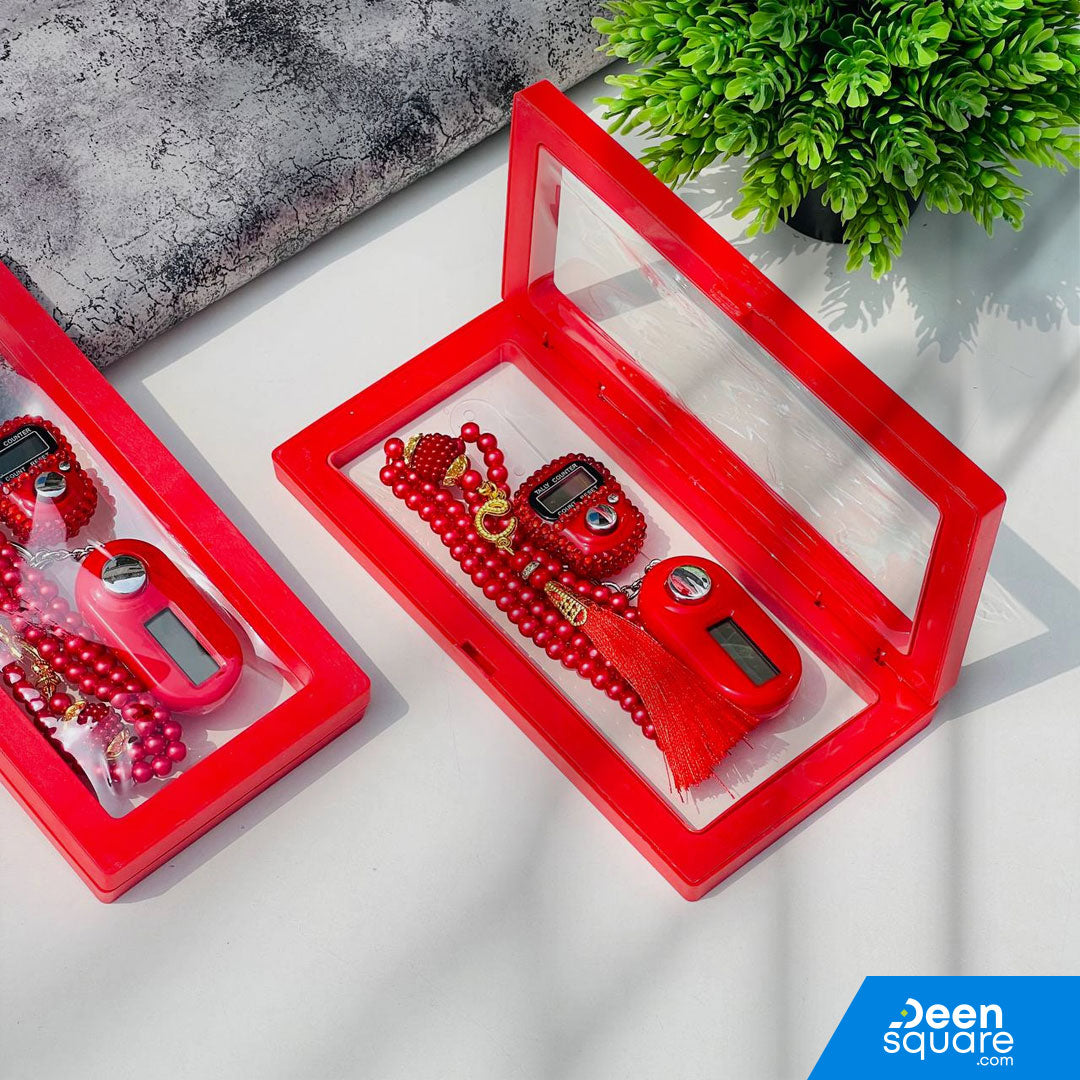 Beautiful Tasbeeh Counter Gift Set – 99 Beads Tasbih with Finger Counter & Keychain