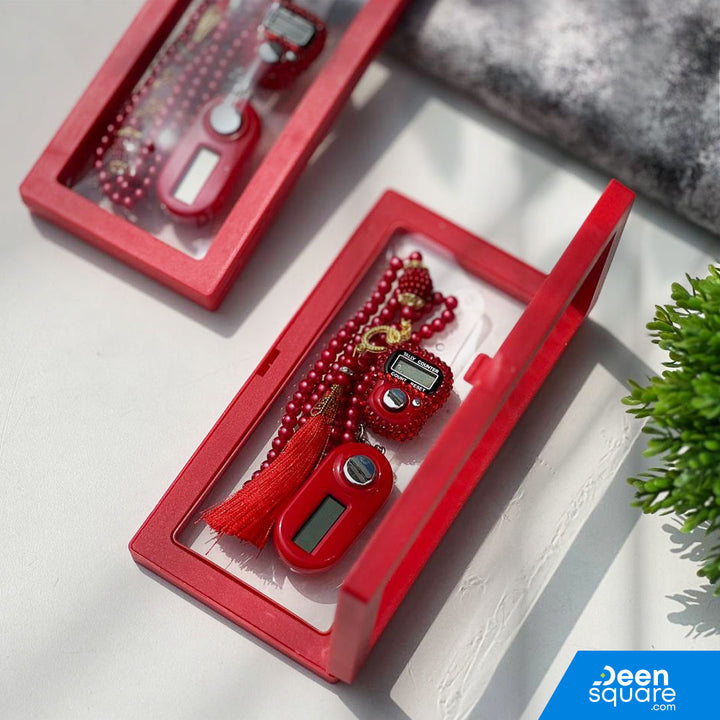 Beautiful Tasbeeh Counter Gift Set – 99 Beads Tasbih with Finger Counter & Keychain