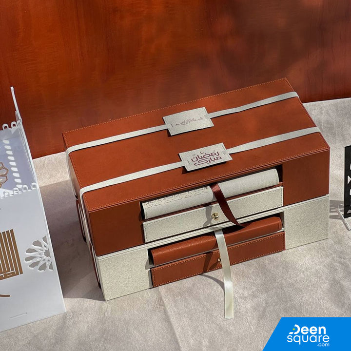 Quran & Acrylic Reading Stand with Leather Drawer Box - Premium Islamic Gift Set | مجموعة هدايا إسلامية فاخرة - صندوق من الجلد مع درج