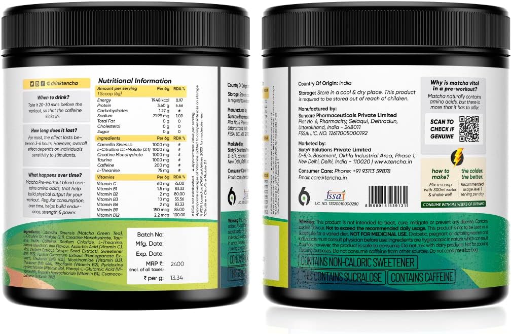 Tencha Matcha Pre-Workout Dietary Supplements For Adult 180G Powder