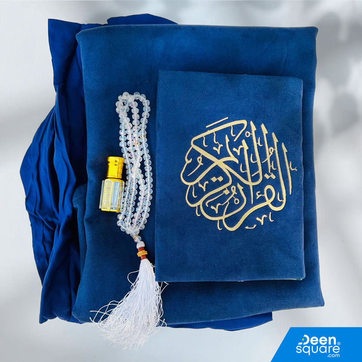 Women’s Gift Box – Matching Quran, Prayer Mat, Prayer Dress, Attar & Tasbeeh
