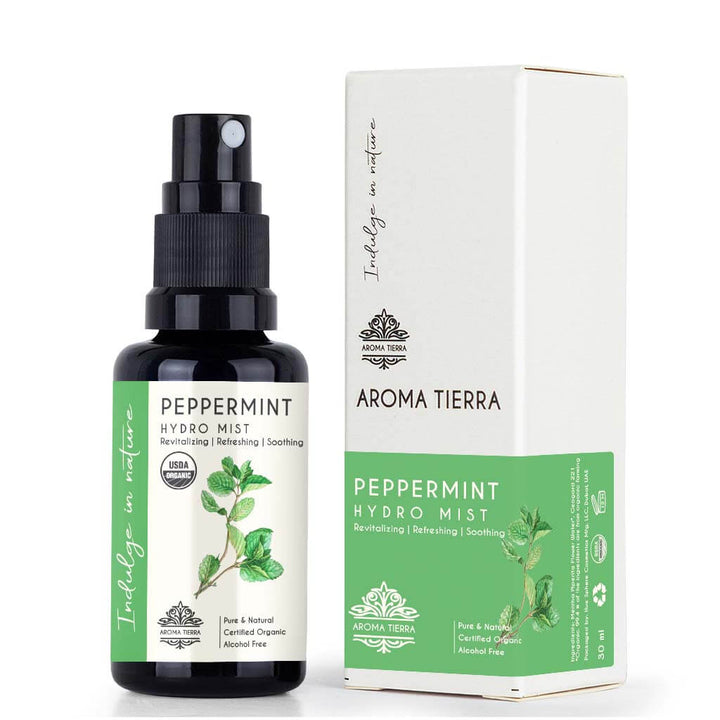 Aroma Tierra Organic Peppermint Hydro Mist - ECOCERT Certified Peppermint Water for Face and Body