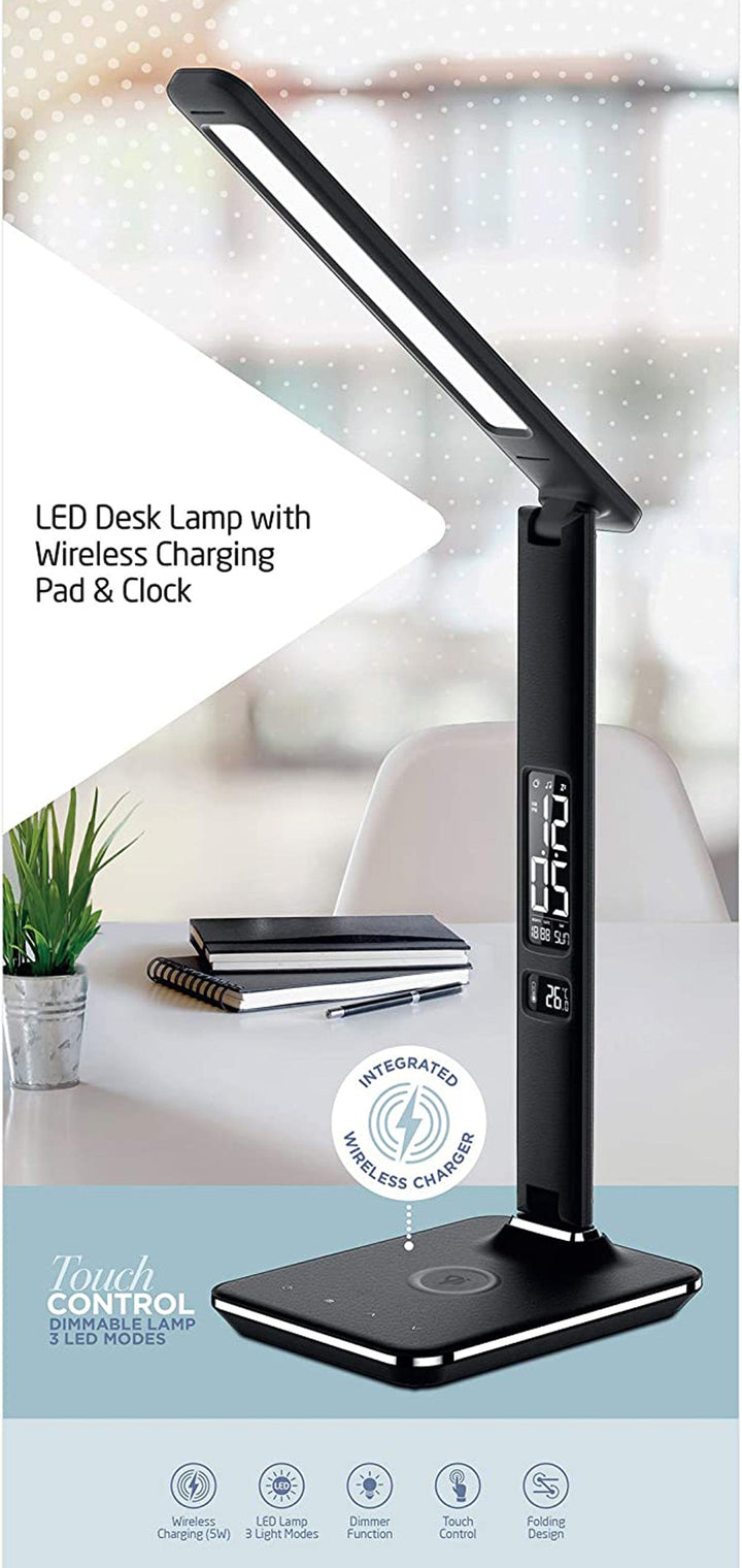 Buy U13Q LED Desk Lamp with Wireless Charger at deensquare.com Dubai | UAE. Features clock, calendar, alarm, temperature display &amp; 3 light modes.