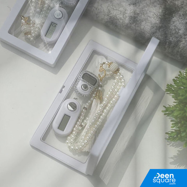 Beautiful Tasbeeh Counter Gift Set – 99 Beads Tasbih with Finger Counter & Keychain