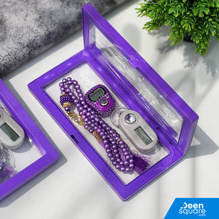 Beautiful Tasbeeh Counter Gift Set – 99 Beads Tasbih with Finger Counter & Keychain