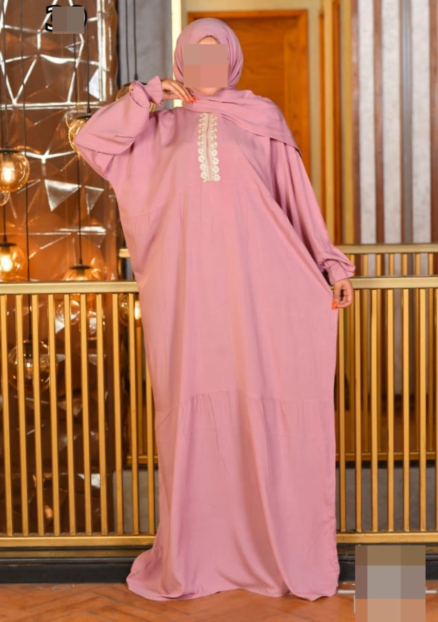 One Piece Prayer Dress with Shayla  - Light Pink with Embroidery